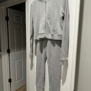 Women's Heather Gray Ribbed Lounge Set